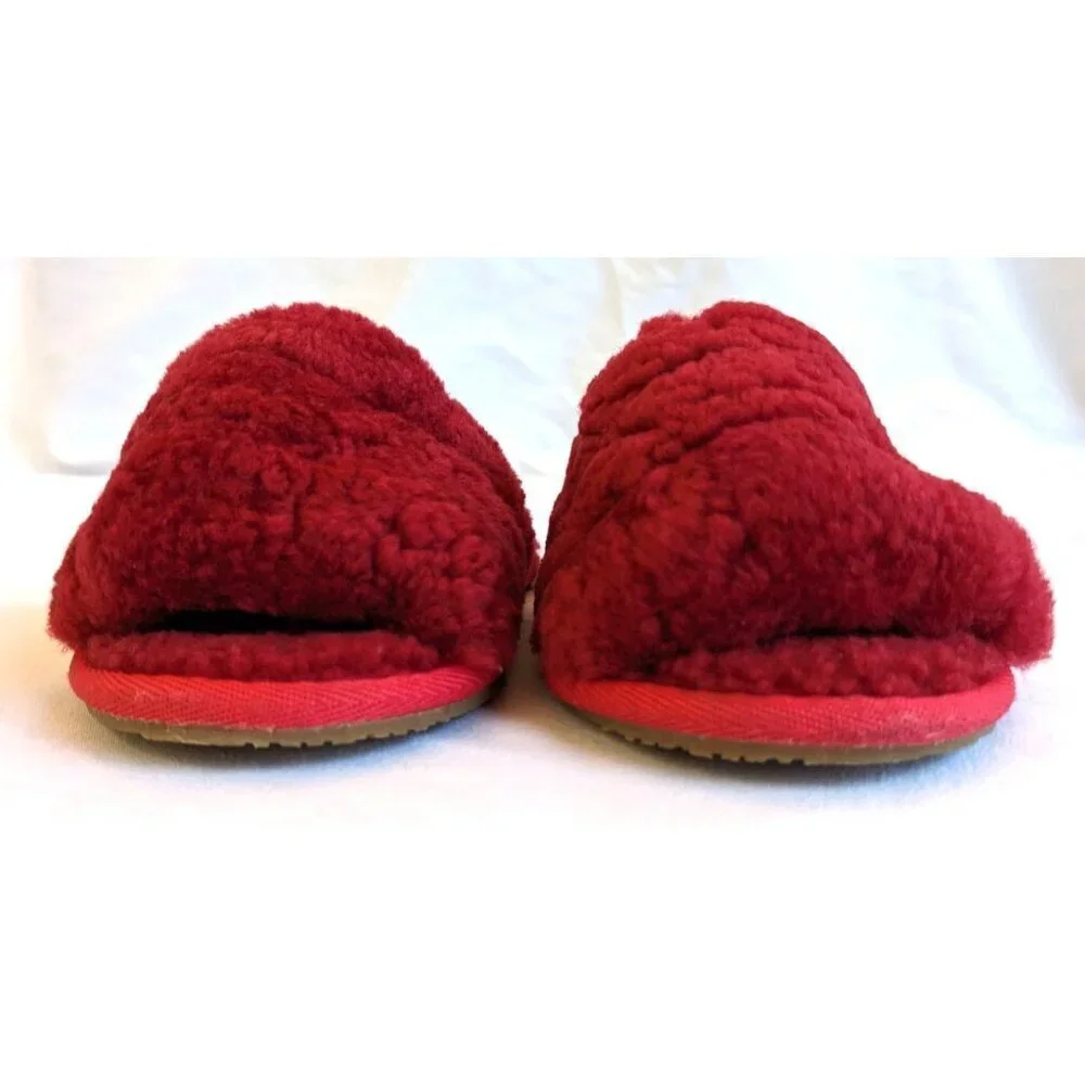 NWOT UGG Kids Fluff Yeah Sling-back Slides Ribbon Red Genuine Shearling